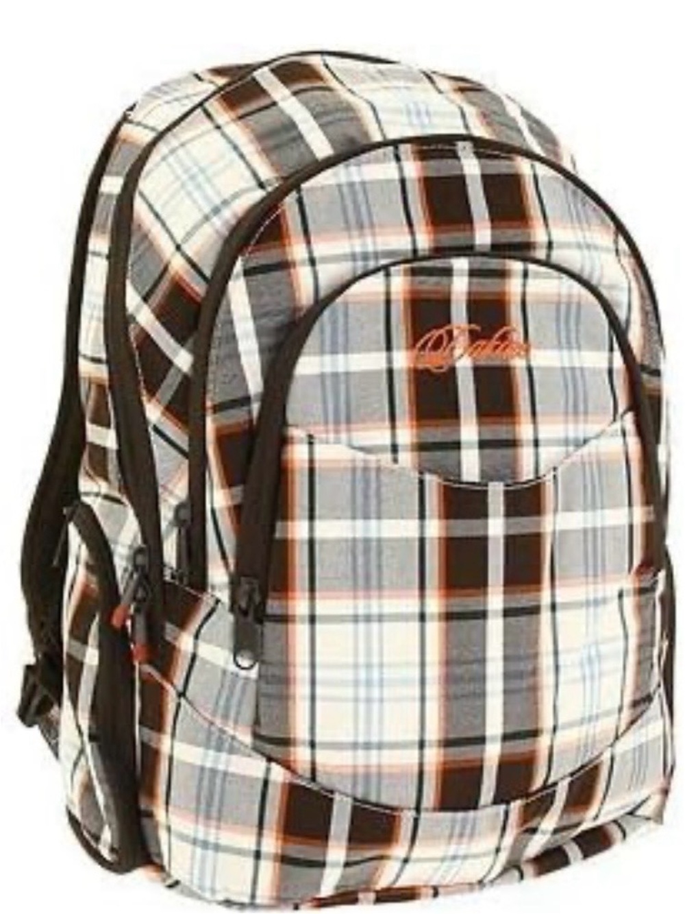 Dakine Autumn Plaid Backpack in White, Brown, Black & Orange Trim